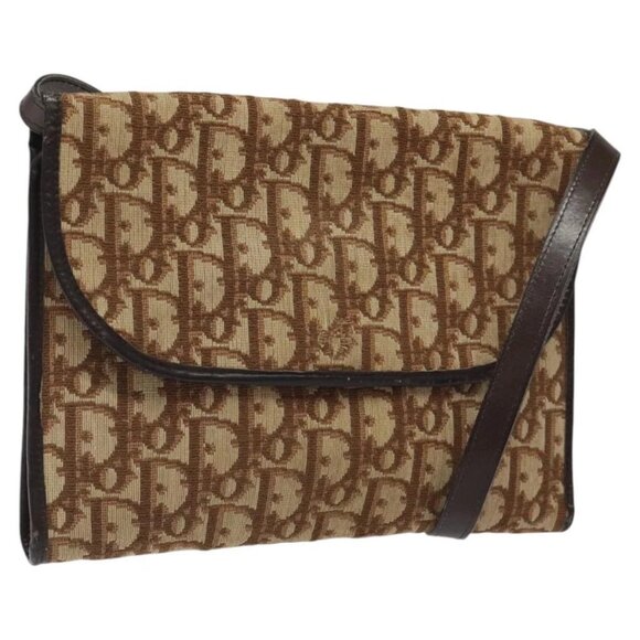 Christian Dior Trotter Canvas Shoulder Bag Brown Gold Auth - Picture 13 of 16